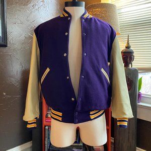 Letterman’s jacket in purple. Made in the USA